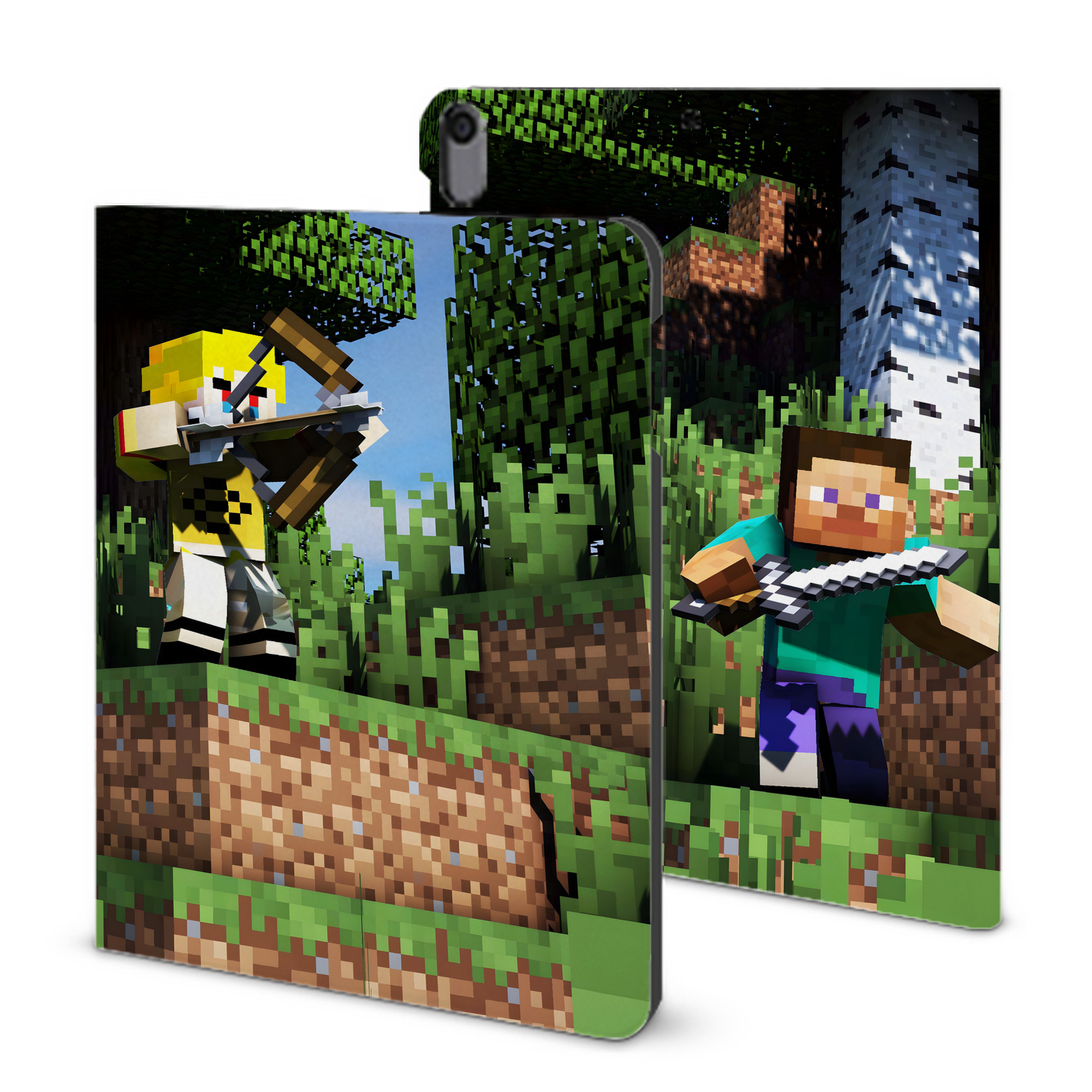 （画像用） マインクラフト ブロックの世界 Minecraft MC Block world IPad ケース ブック型 PUレザー TPU 耐衝撃 軽量 薄型 ペン収納なし 全面保護 IPad 各モデル対応
